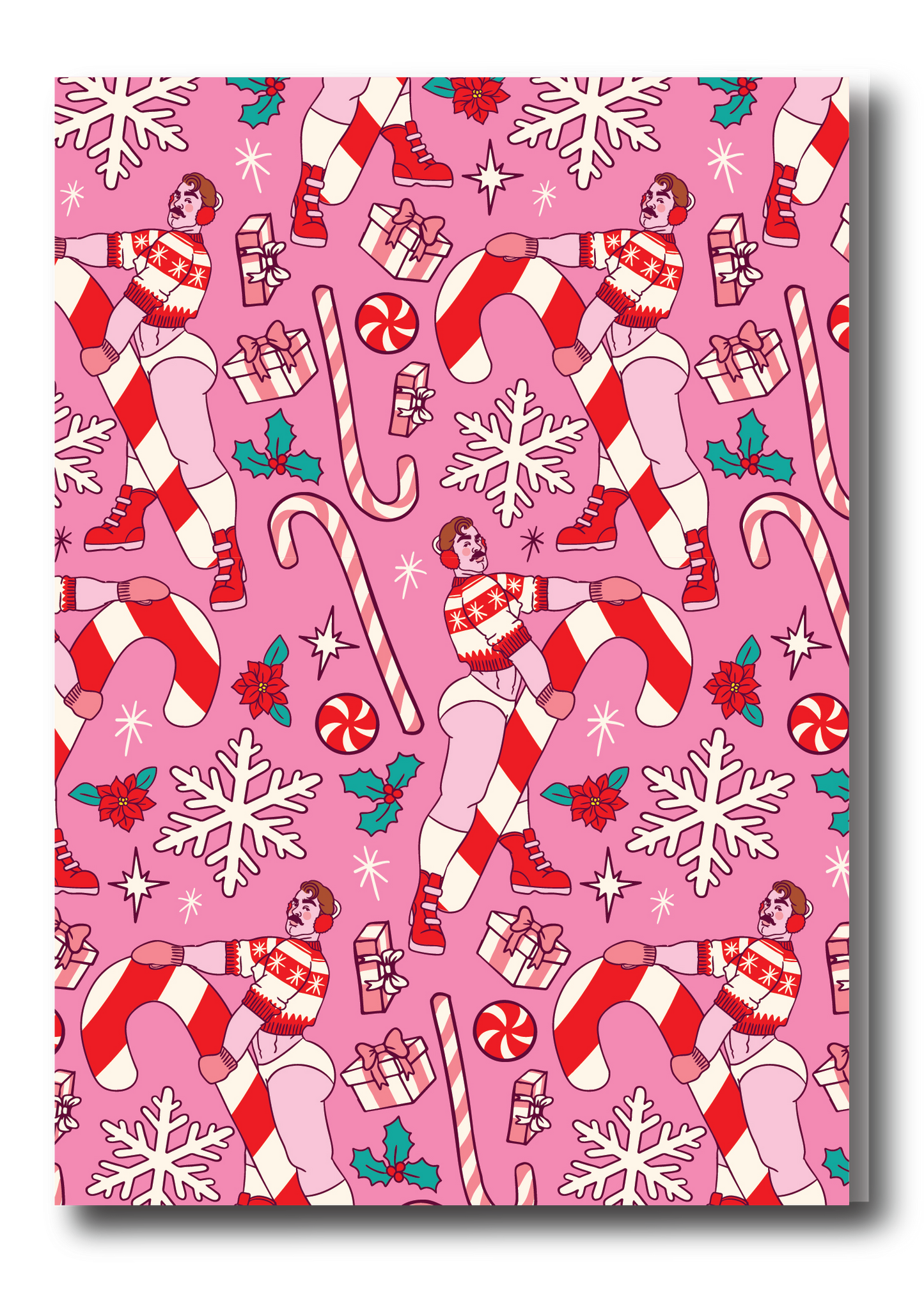 ALLOVER HOLIDAY PINUP GREETING CARD - CANDY CANES
