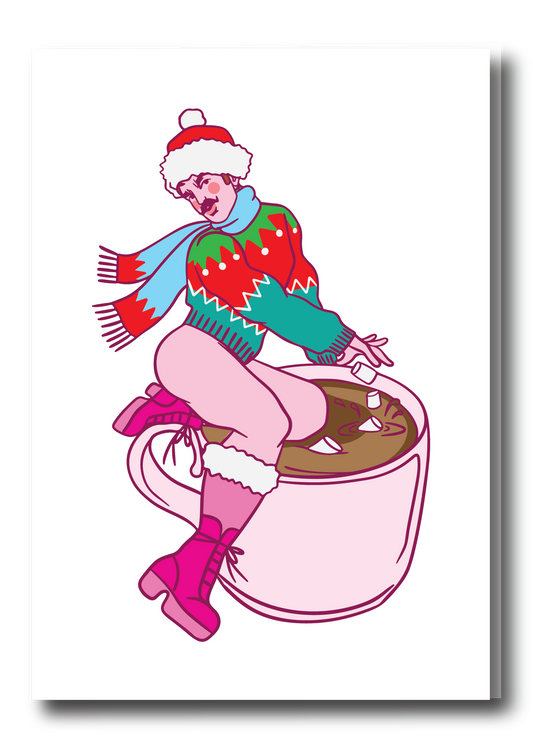 HOLIDAY PIN UP GREETING CARD - HOT COCOA