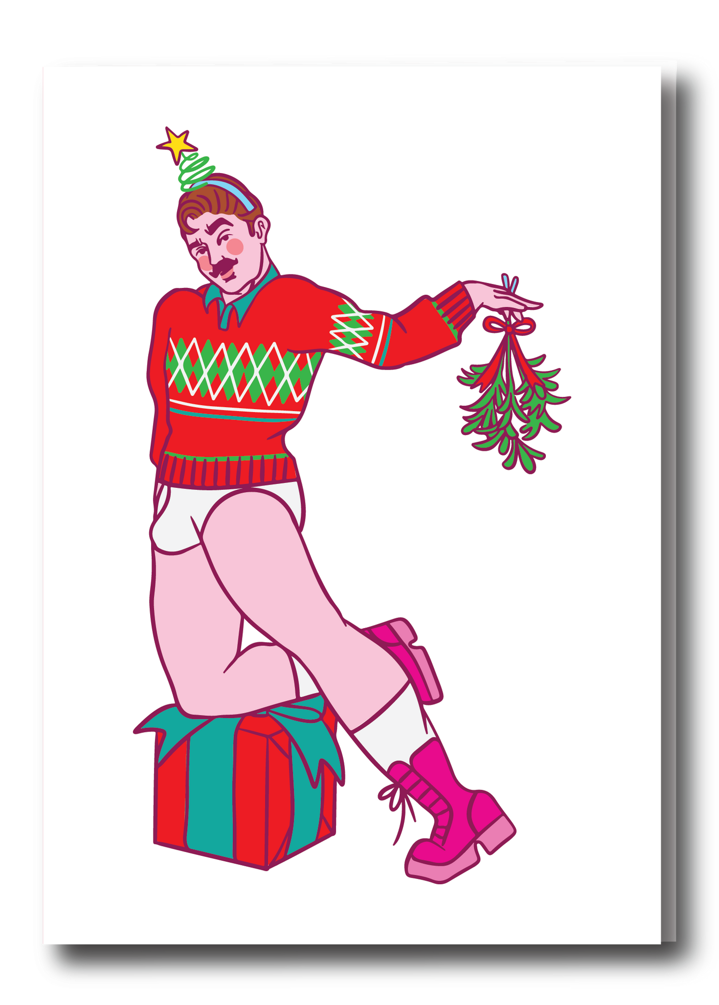 HOLIDAY PIN UP GREETING CARD - MISTLETOE TEASE