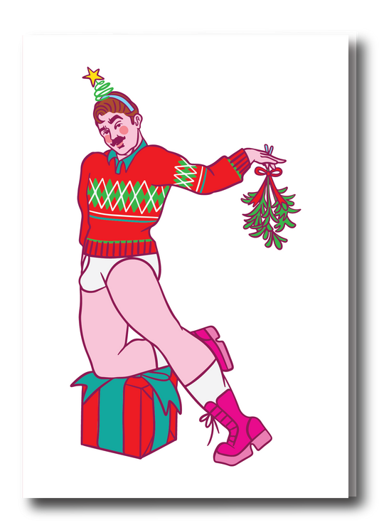 HOLIDAY PIN UP GREETING CARD - MISTLETOE TEASE