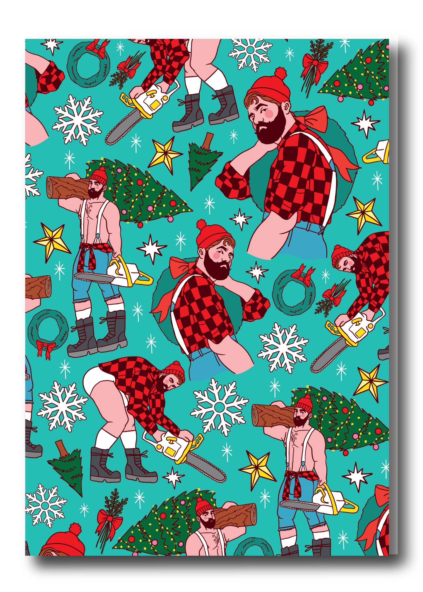 ALLOVER HOLIDAY PINUP GREETING CARD - LUMBERJACK