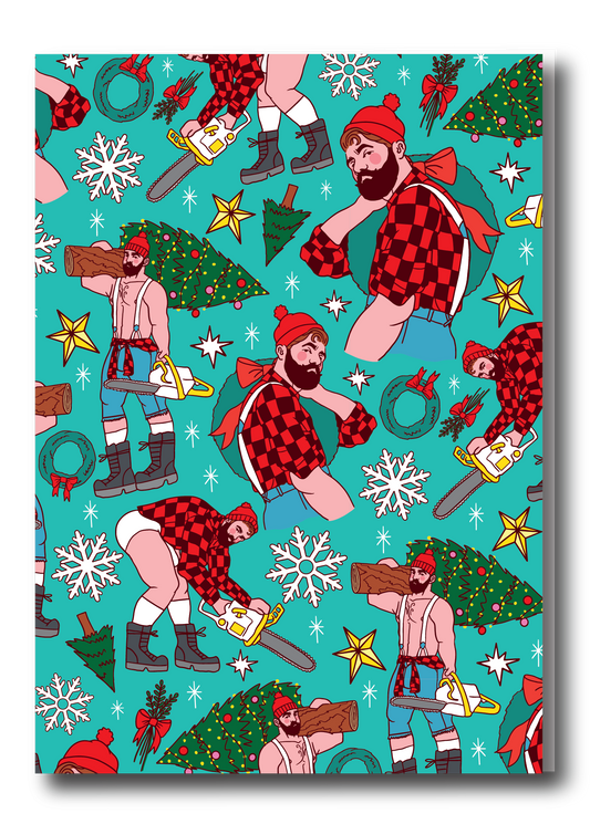 ALLOVER HOLIDAY PINUP GREETING CARD - LUMBERJACK