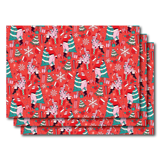 SANTA TOSS HOLIDAY WRAPPING PAPER SHEETS