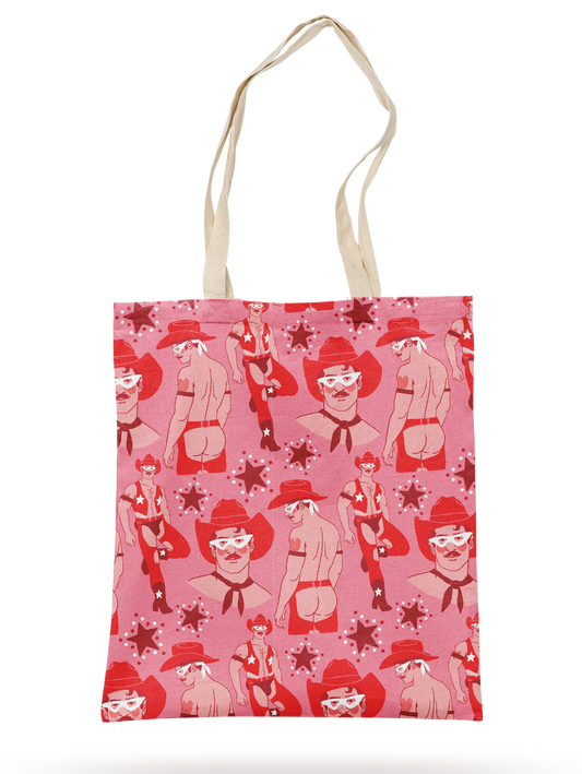 COWBOYS IN RED TOTE BAG