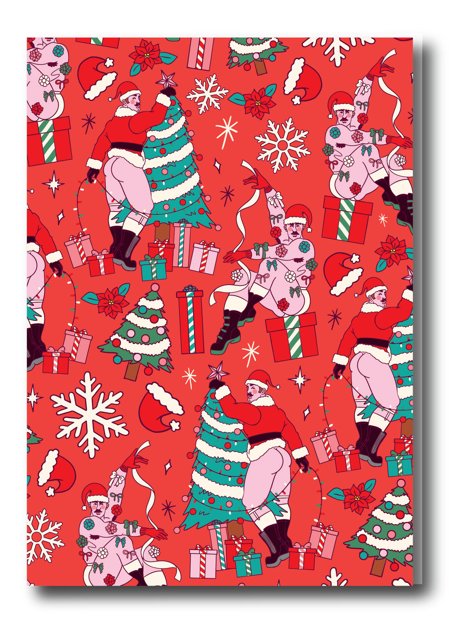 ALLOVER HOLIDAY PINUP GREETING CARD - SANTA TOSS