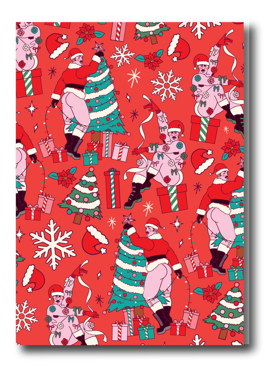 ALLOVER HOLIDAY PINUP GREETING CARD - SANTA TOSS